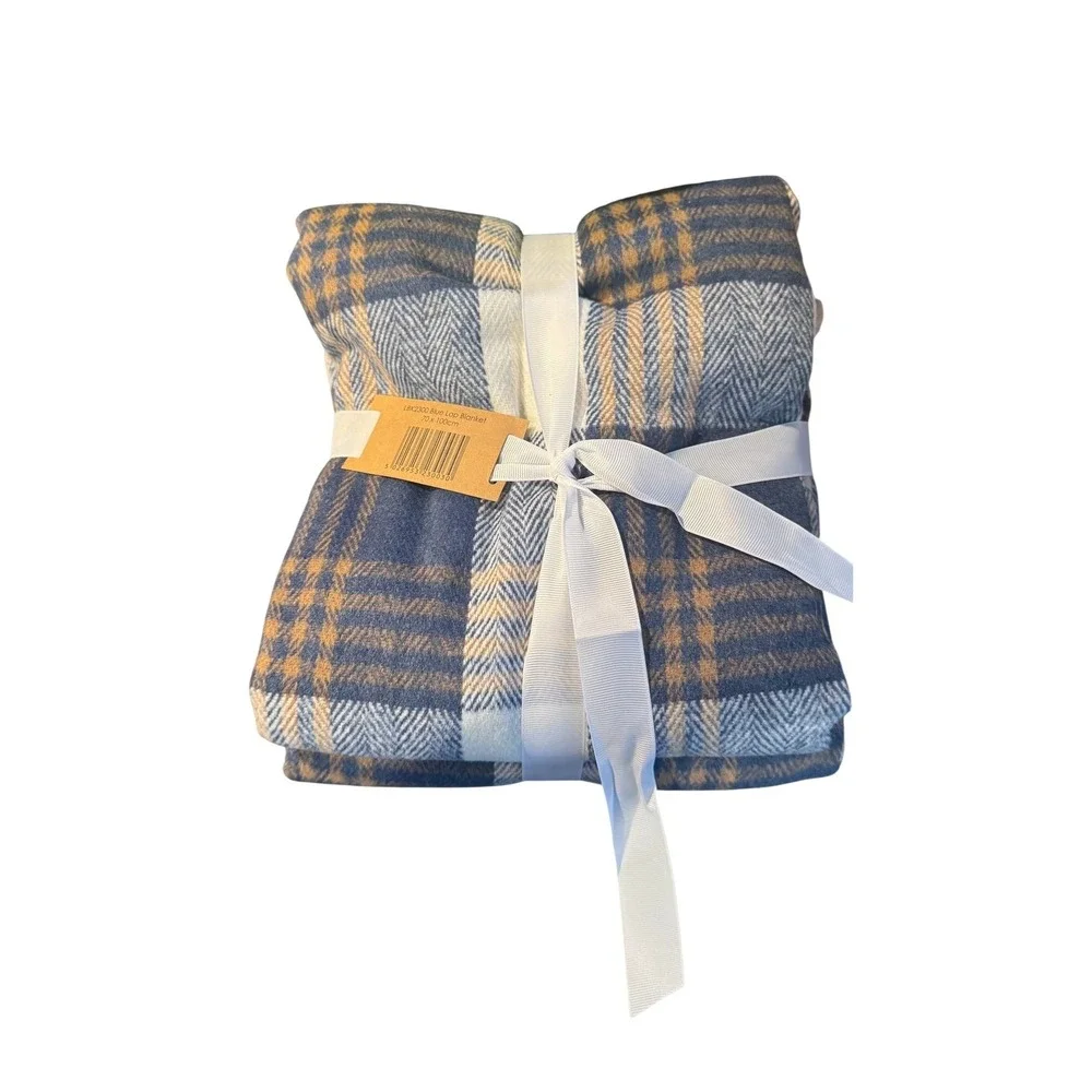 Samuel Lamont Country Lodge Blue Tweed Lap Blanket Fleece Lined Plaid 27x39 NEW
